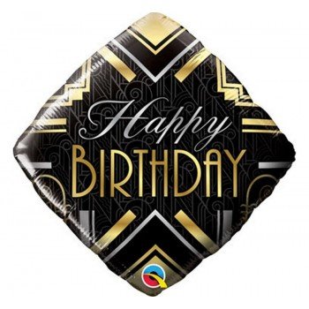 Happy Birthday Art Deco fólia lufi 46 cm Happy Birthday Art Deco fólia lufi 46 cm