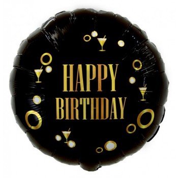 Happy Birthday Black-Gold Party fólia lufi 36 cm Happy Birthday Black-Gold Party fólia lufi 36 cm