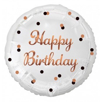 Happy Birthday White-Rose Gold fólia lufi 36 cm Happy Birthday White-Rose Gold fólia lufi 36 cm