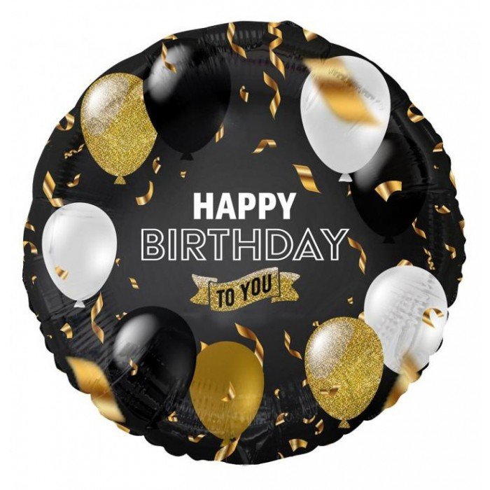 Happy Birthday To You Black-Gold fólia lufi 36 cm