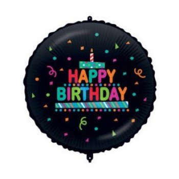 Happy Birthday Black Confetti fólia lufi 46 cm Happy Birthday Black Confetti fólia lufi 46 cm