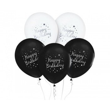 Happy Birthday Bllack léggömb, lufi 5 db-os 12 inch (30cm) Happy Birthday Bllack léggömb, lufi 5 db-os 12 inch (30cm)
