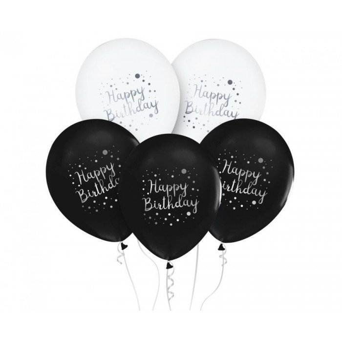 Happy Birthday Bllack léggömb, lufi 5 db-os 12 inch (30cm) Happy Birthday Bllack léggömb, lufi 5 db-os 12 inch (30cm)