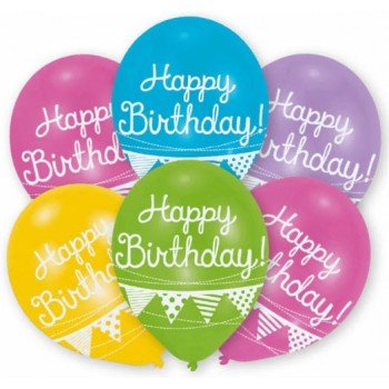 Happy Birthday Bunting léggömb, lufi 6 db-os 11 inch (27,5cm) Happy Birthday Bunting léggömb, lufi 6 db-os 11 inch (27,5cm)