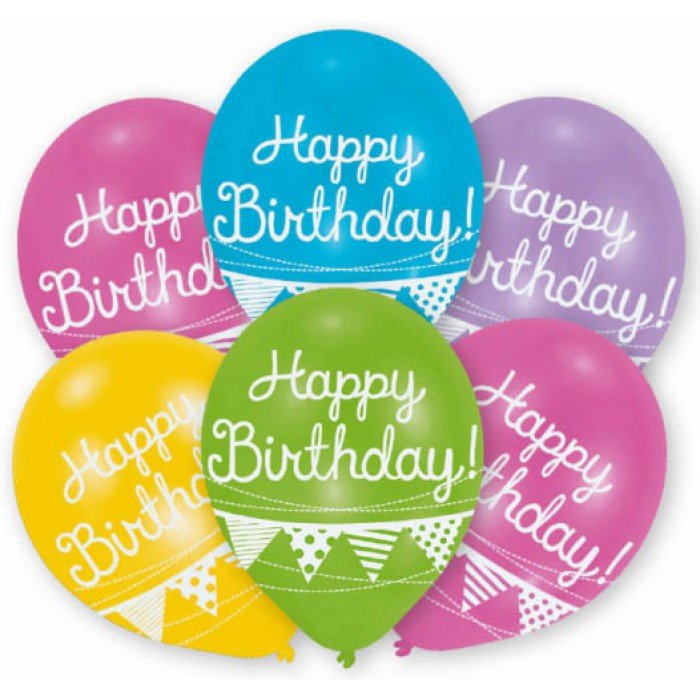 Happy Birthday Bunting léggömb, lufi 6 db-os 11 inch (27,5cm) Happy Birthday Bunting léggömb, lufi 6 db-os 11 inch (27,5cm)