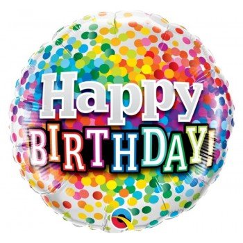 Happy Birthday Confetti fólia lufi 46 cm Happy Birthday Confetti fólia lufi 46 cm