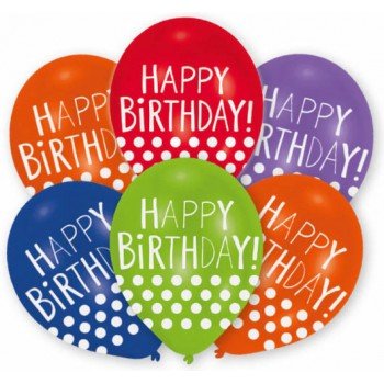 Happy Birthday Dots léggömb, lufi 6 db-os 11 inch (27,5cm) Happy Birthday Dots léggömb, lufi 6 db-os 11 inch (27,5cm)