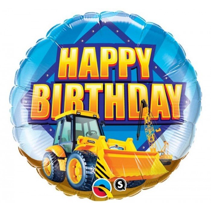 Happy Birthday Excavator, Markológép fólia lufi 46 cm