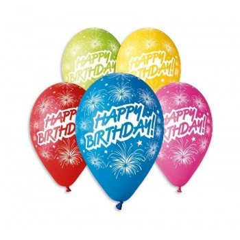 Happy Birthday Fireworks léggömb, lufi 5 db-os 12 inch (30 cm) Happy Birthday Fireworks léggömb, lufi 5 db-os 12 inch (30 cm)