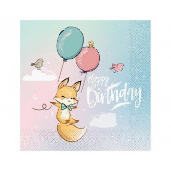 Happy Birthday Fox, Róka szalvéta 20 db-os 33x33 cm Happy Birthday Fox, Róka szalvéta 20 db-os 33x33 cm