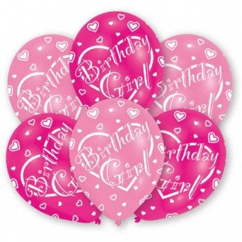 Happy Birthday Girl léggömb, lufi 6 db-os Happy Birthday Girl léggömb, lufi 6 db-os