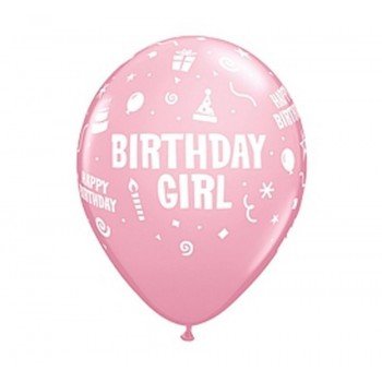 Happy Birthday Girl Pink léggömb, lufi 6 db-os 11 inch (28 cm) Happy Birthday Girl Pink léggömb, lufi 6 db-os 11 inch (28 cm)