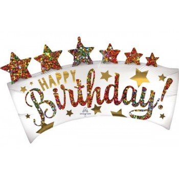 Happy Birthday Glitter fólia lufi 86 cm Happy Birthday Glitter fólia lufi 86 cm