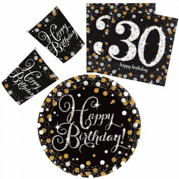 Happy Birthday Gold 30 party szett 32 db-os 23 cm-es tányérral Happy Birthday Gold 30 party szett 32 db-os 23 cm-es tányérral