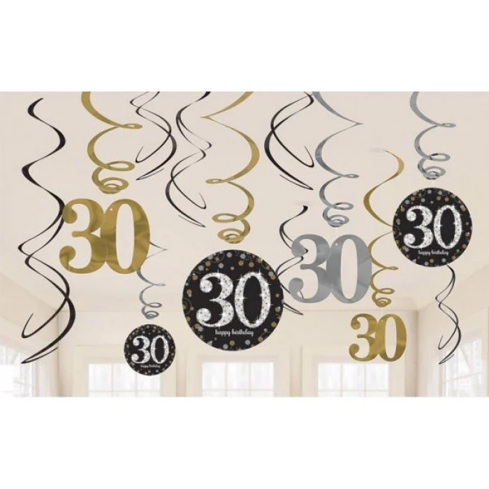 Happy Birthday Gold 30 Szalag dekoráció 12 db-os szett Happy Birthday Gold 30 Szalag dekoráció 12 db-os szett