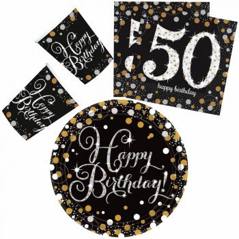 Happy Birthday Gold 50 party szett 32 db-os 23 cm-es tányérral Happy Birthday Gold 50 party szett 32 db-os 23 cm-es tányérral