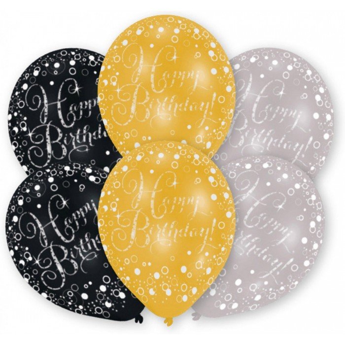 Happy Birthday Gold léggömb, lufi 6 db-os Happy Birthday Gold léggömb, lufi 6 db-os
