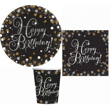 Happy Birthday Gold party szett 32 db-os 23 cm-es tányérral Happy Birthday Gold party szett 32 db-os 23 cm-es tányérral