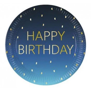 Happy Birthday Golden Blue papírtányér 8 db-os 23 cm FSC Happy Birthday Golden Blue papírtányér 8 db-os 23 cm FSC