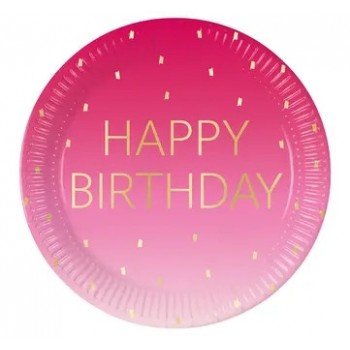 Happy Birthday Golden Pink papírtányér 8 db-os 23 cm FSC Happy Birthday Golden Pink papírtányér 8 db-os 23 cm FSC