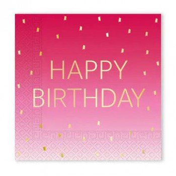 Happy Birthday Golden Pink szalvéta 20 db-os 33x33 cm FSC Happy Birthday Golden Pink szalvéta 20 db-os 33x33 cm FSC