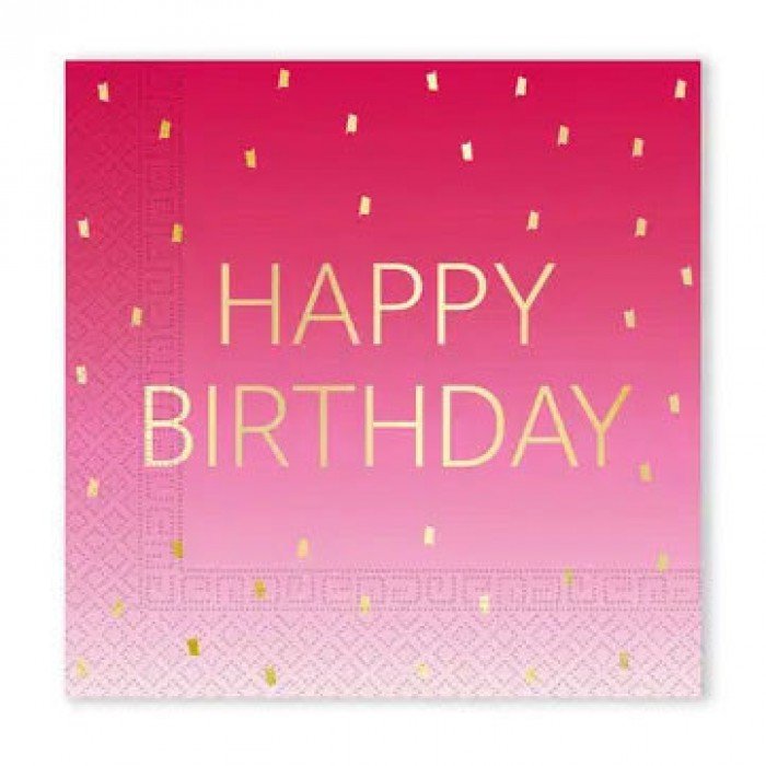 Happy Birthday Golden Pink szalvéta 20 db-os 33x33 cm FSC