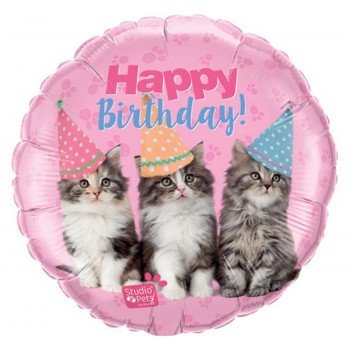 Happy Birthday Kittens, Cicás fólia lufi 46 cm Happy Birthday Kittens, Cicás fólia lufi 46 cm