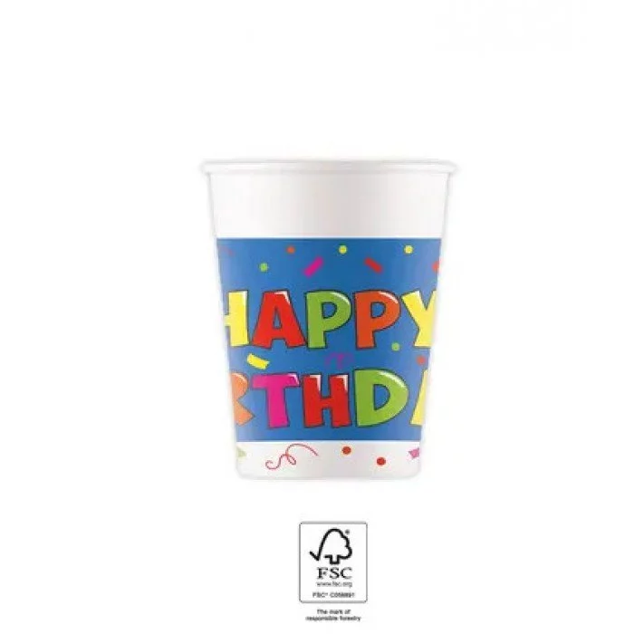 Kokliko Happy Birthday papír pohár 8 db-os 200 ml FSC Kokliko Happy Birthday papír pohár 8 db-os 200 ml FSC