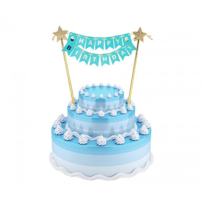 Happy Birthday Light blue torta dekoráció 25 cm