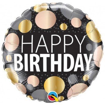 Happy Birthday Metallic Dots fólia lufi 46 cm Happy Birthday Metallic Dots fólia lufi 46 cm