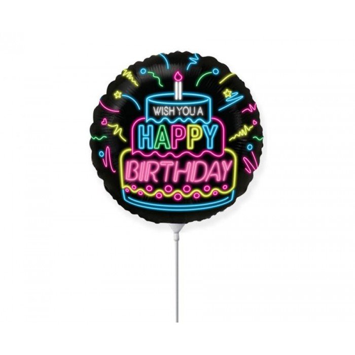 Happy Birthday Neon fólia lufi 36 cm (WP)