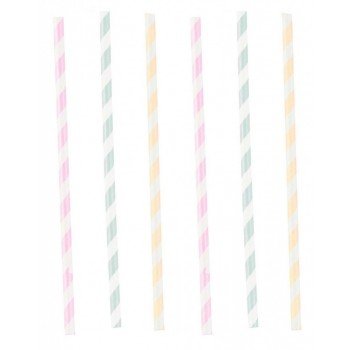 Happy Birthday Pastel papír szívószál, 12 db-os szett Happy Birthday Pastel papír szívószál, 12 db-os szett