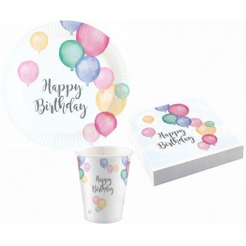 Happy Birthday Pastel party szett 36 db-os 18 cm-es tányérral Happy Birthday Pastel party szett 36 db-os 18 cm-es tányérral