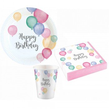 Happy Birthday Pastel party szett 36 db-os 18 cm-es tányérral Happy Birthday Pastel party szett 36 db-os 18 cm-es tányérral