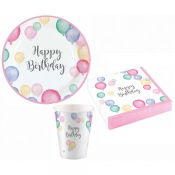 Happy Birthday Pastel party szett 36 db-os 23 cm-es tányérral Happy Birthday Pastel party szett 36 db-os 23 cm-es tányérral