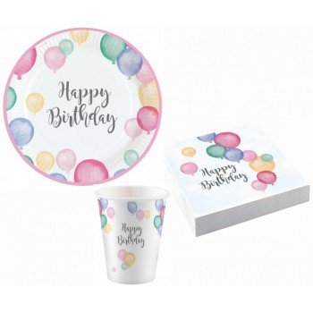 Happy Birthday Pastel party szett 36 db-os Happy Birthday Pastel party szett 36 db-os