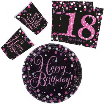 Happy Birthday Pink 18 party szett 32 db-os 23 cm-es tányérral Happy Birthday Pink 18 party szett 32 db-os 23 cm-es tányérral