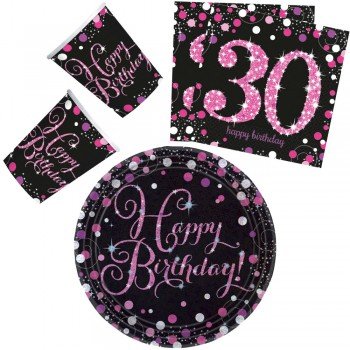 Happy Birthday Pink 30 party szett 32 db-os 23 cm-es tányérral Happy Birthday Pink 30 party szett 32 db-os 23 cm-es tányérral