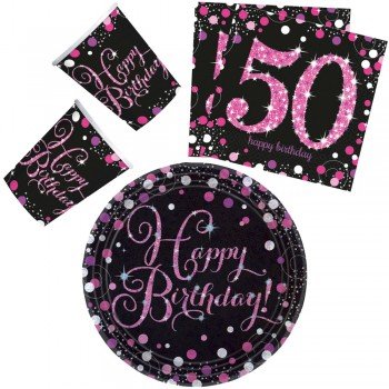 Happy Birthday Pink 50 party szett 32 db-os 23 cm-es tányérral Happy Birthday Pink 50 party szett 32 db-os 23 cm-es tányérral