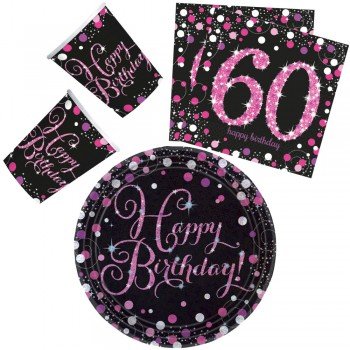 Happy Birthday Pink 60 party szett 32 db-os 23 cm-es tányérral Happy Birthday Pink 60 party szett 32 db-os 23 cm-es tányérral