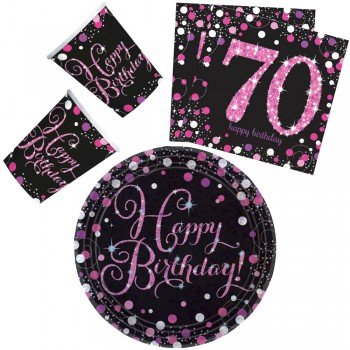 Happy Birthday Pink 70 party szett 32 db-os 23 cm-es tányérral Happy Birthday Pink 70 party szett 32 db-os 23 cm-es tányérral