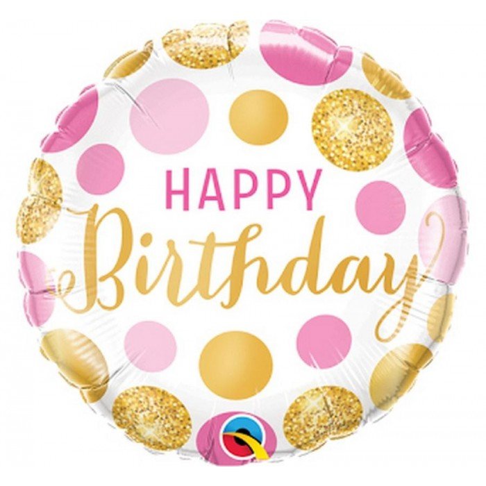 Happy Birthday Pink-Gold Dots fólia lufi 46 cm