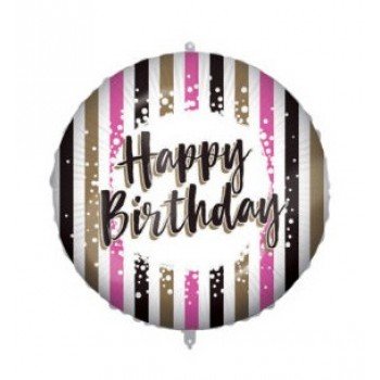 Happy Birthday Pink Gold Stripes fólia lufi 46 cm Happy Birthday Pink Gold Stripes fólia lufi 46 cm