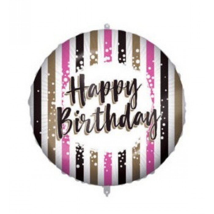 Happy Birthday Pink Gold Stripes fólia lufi 46 cm