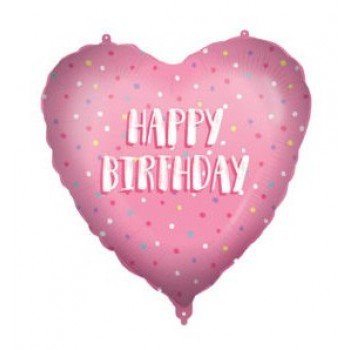 Happy Birthday Pink Heart fólia lufi 46 cm Happy Birthday Pink Heart fólia lufi 46 cm