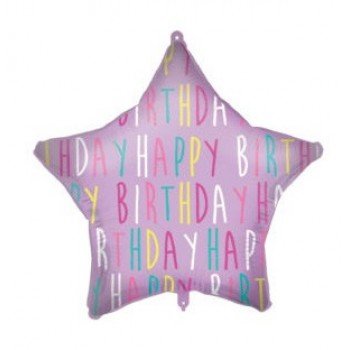 Happy Birthday Purple Star fólia lufi 46 cm Happy Birthday Purple Star fólia lufi 46 cm