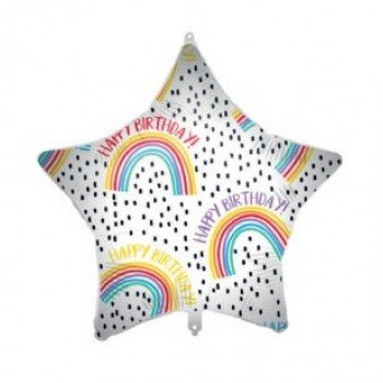 Happy Birthday Rainbow Star fólia lufi 46 cm Happy Birthday Rainbow Star fólia lufi 46 cm