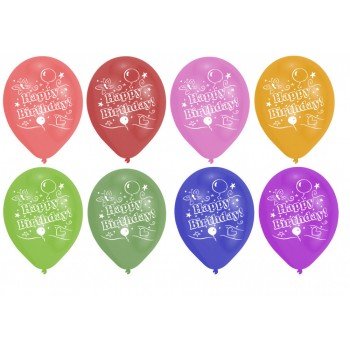 Happy Birthday léggömb, lufi 8 db-os (25,4 cm) Happy Birthday léggömb, lufi 8 db-os (25,4 cm)