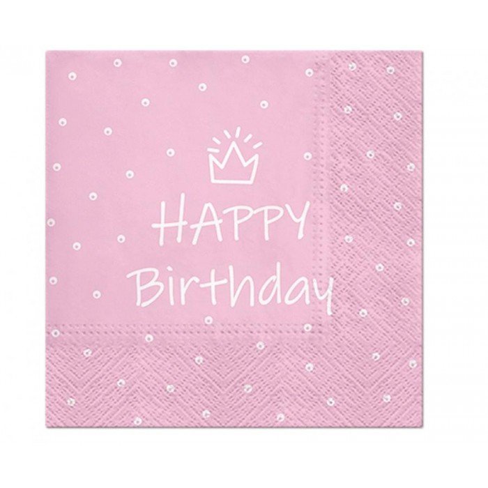 Happy Birthday Light Pink szalvéta 20 db-os 33x33 cm