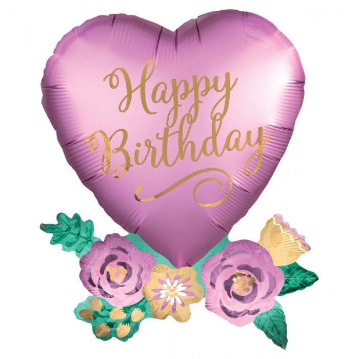 Happy Birthday Satin Heart fólia lufi 76 cm